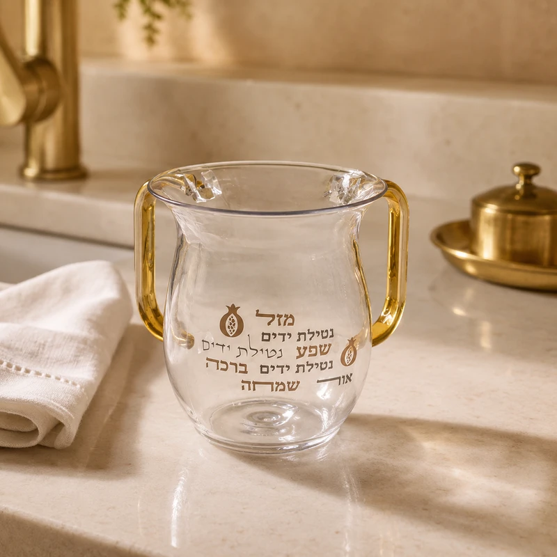 נטלה מאקריליק עם ידיות זהב והדפסת ברכות | 13 ס"מ