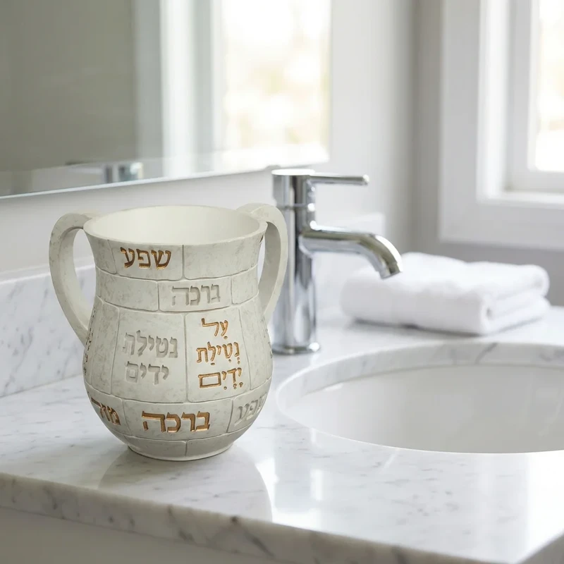 נטלה מפולימר בעיצוב אבני ירושלים עם כיתוב מוזהב | 14 ס"מ