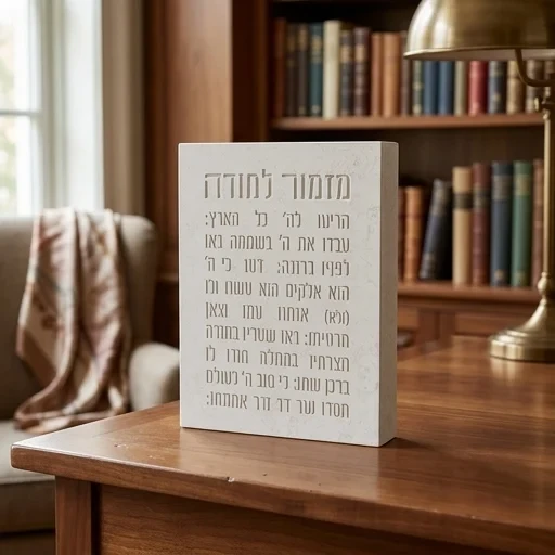 בלוק פולימר בגוון בטון "מזמור לתודה" מגולף | 22X16 ס"מ