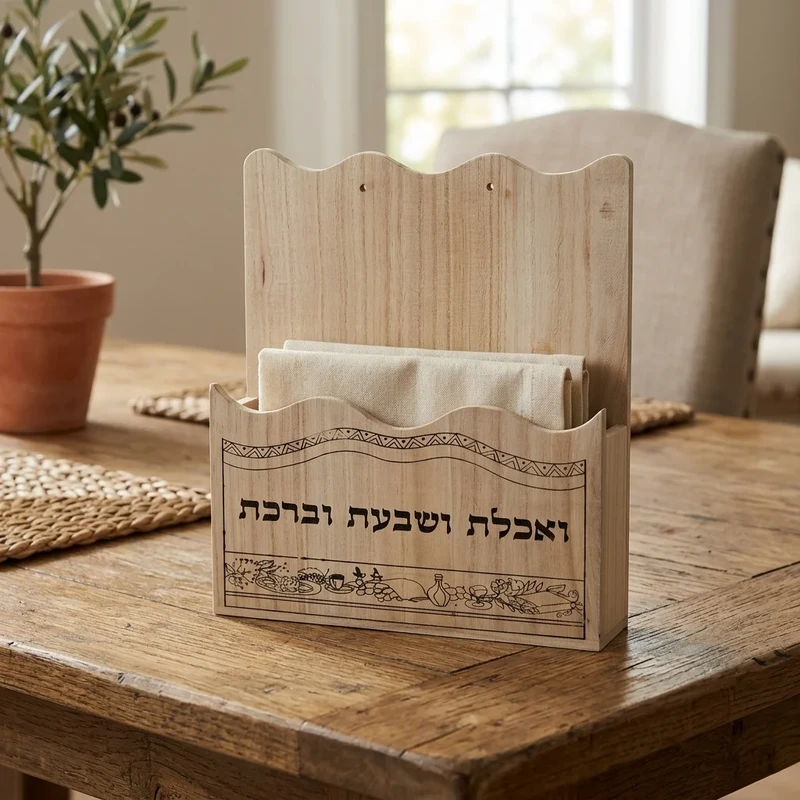 מעמד לברכונים מעץ טבעי "ואכלת ושבעת וברכת" | 26X23 ס"מ