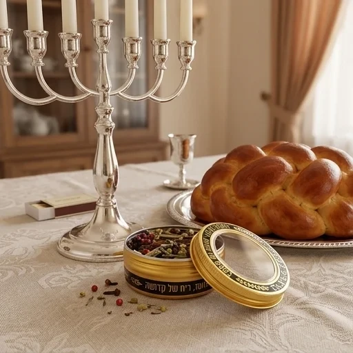 כלי בשמים מפח עם תערובת בשמים להבדלה - כסף וזהב | 6 ס״מ