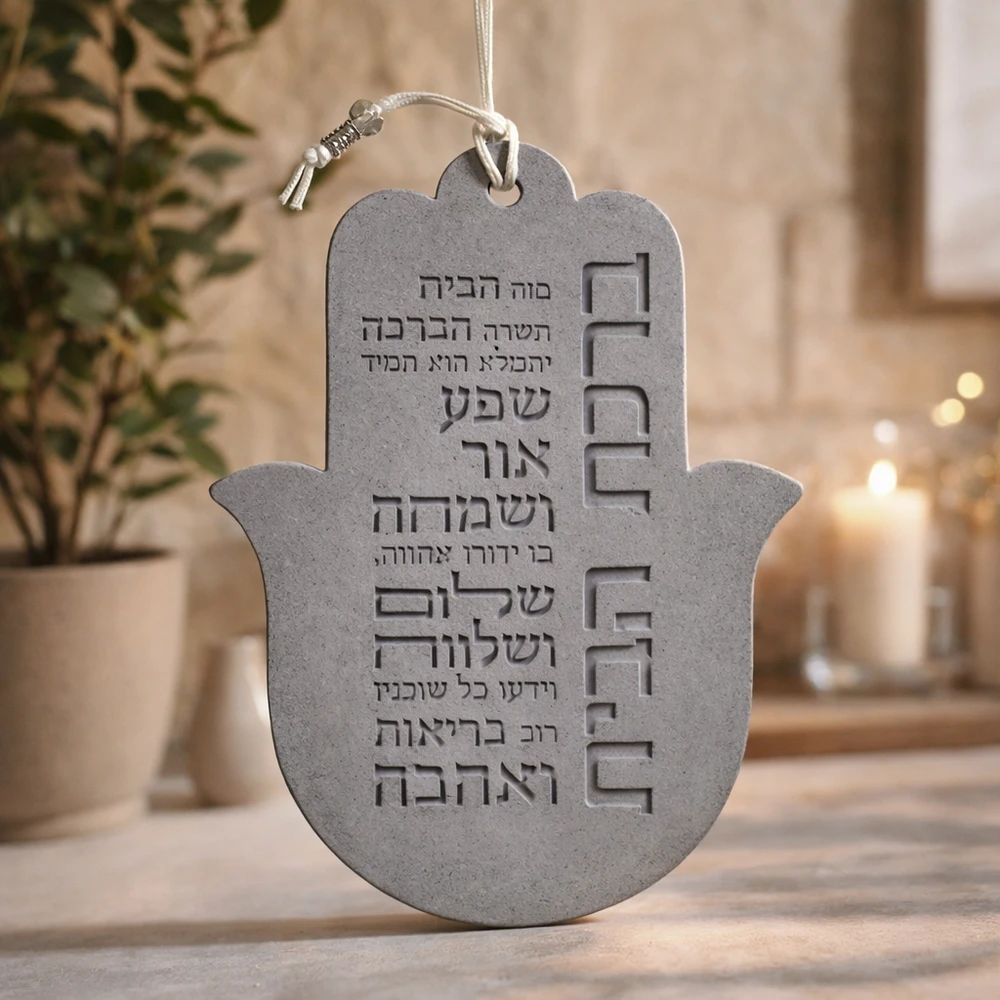 חמסת בטון עם ברכת הבית בעברית | 19 ס״מ