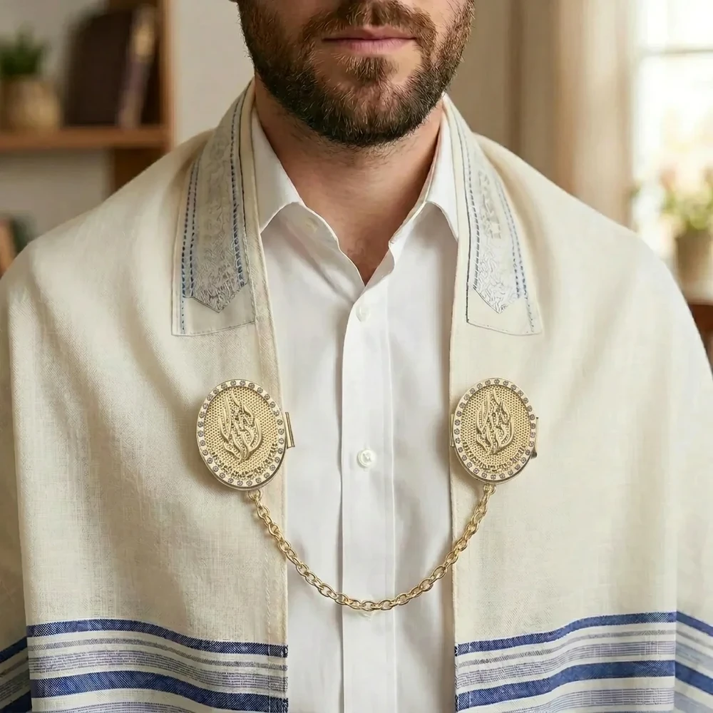 קליפס לטלית מתכת בגימור זהב עם שרשרת | 21 ס״מ