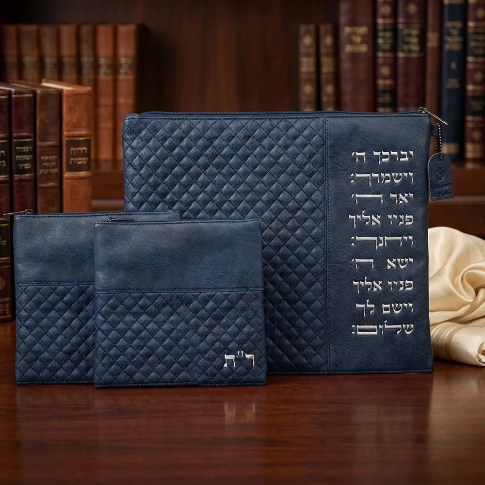 סט כיסוי טלית ותפילין מדמוי עור בצבע אחיד | 40 ס״מ