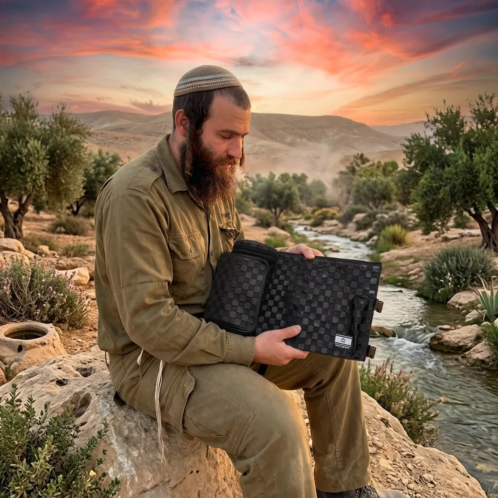 תיק תפ טרמי דמוי עור שחור קוביות 22 ס"מ