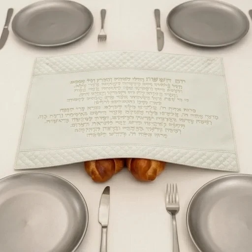 כיסוי חלה דמוי עור לבן עם כיתוב קידוש | 52 ס״מ