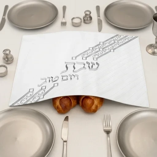 כיסוי חלה לבן דמוי עור עם רקמה | 55 ס״מ