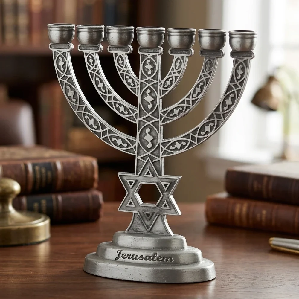 מנורת שבעה קנים ממתכת בגימור כסף | 10 ס״מ