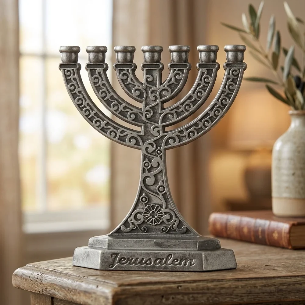 מנורת שבעת קנים ממתכת בגימור כסף | 6 ס״מ