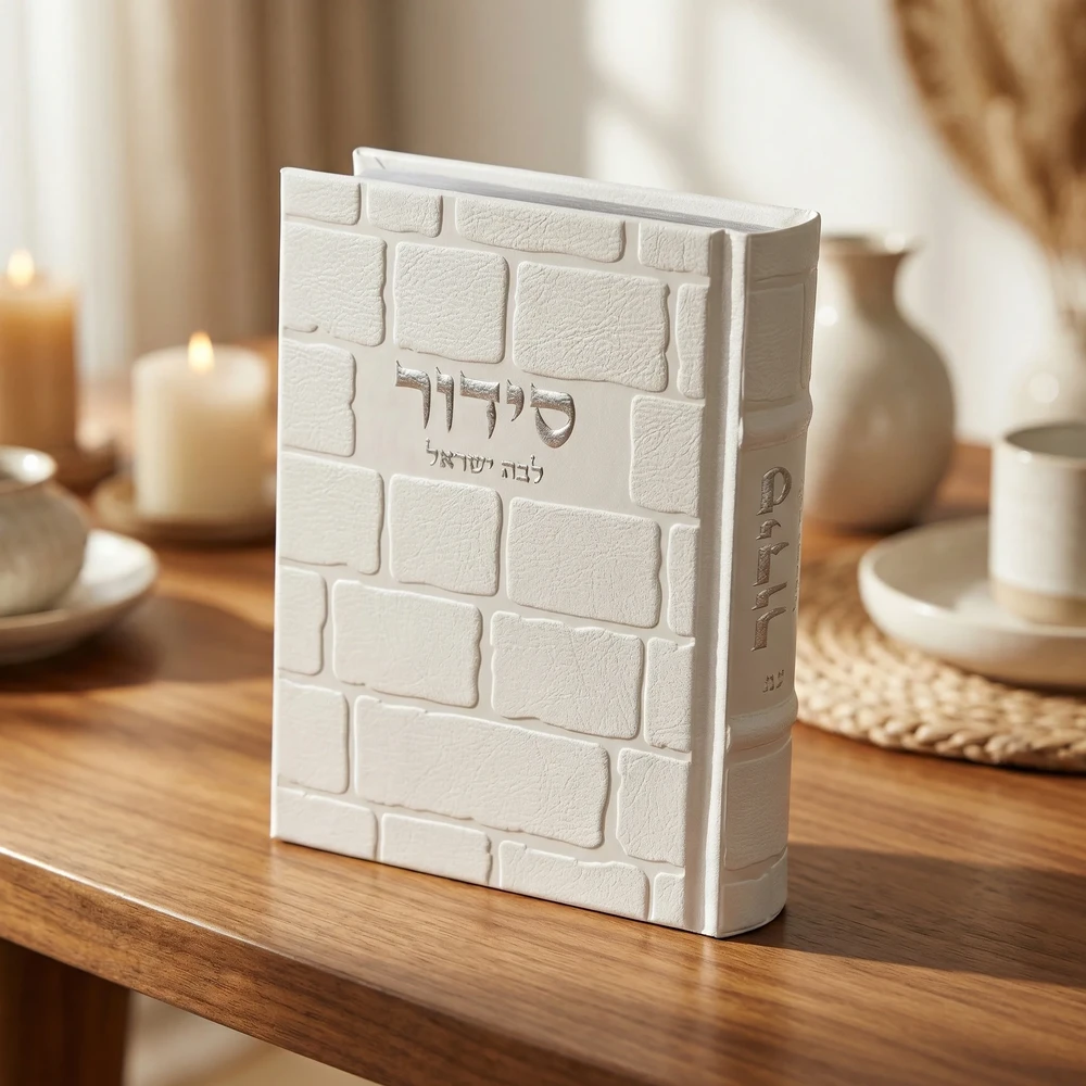 סידור בת ישראל בכריכת דמוי עור לבנה | 17.5 ס״מ