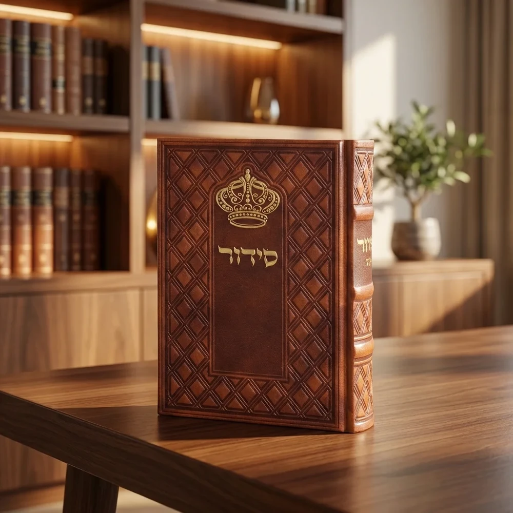 סידור כתר התפילה בכריכת דמוי עור חום | 17.5 ס״מ