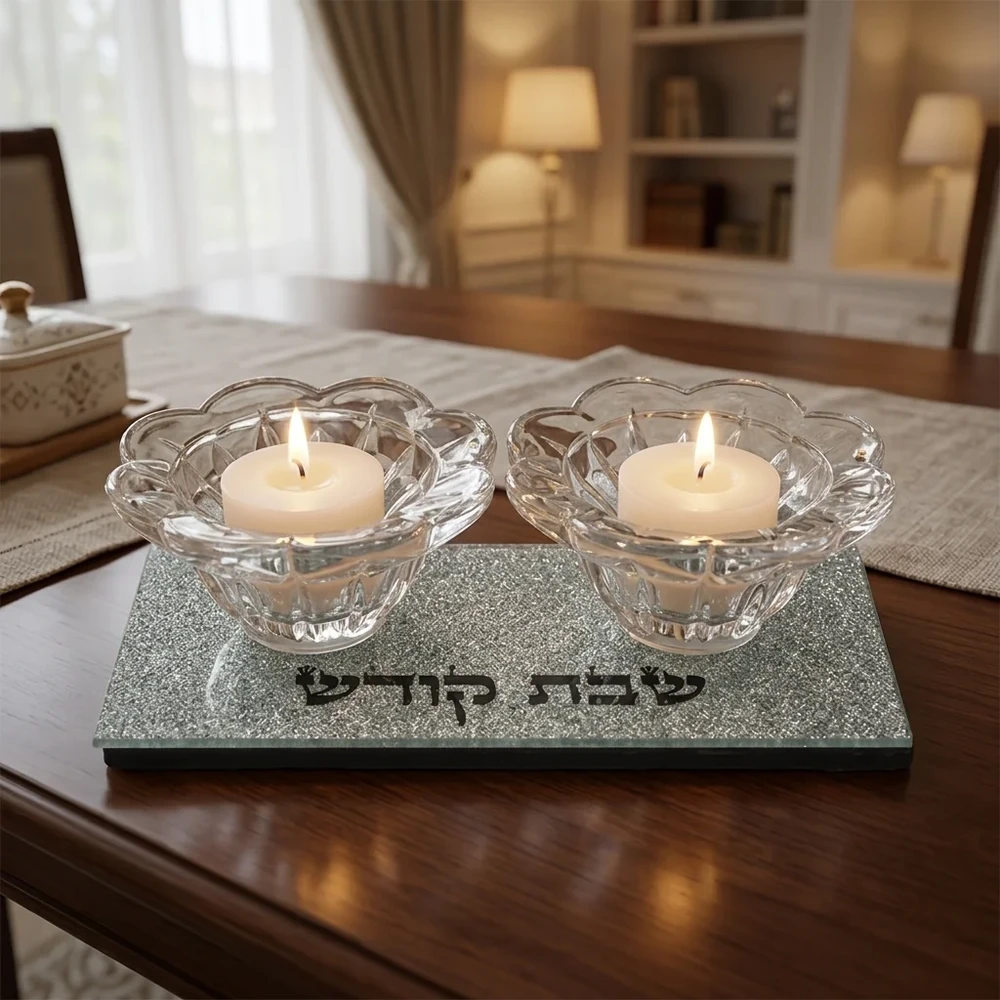 פמוטי זכוכית שקופה עם נצנצים