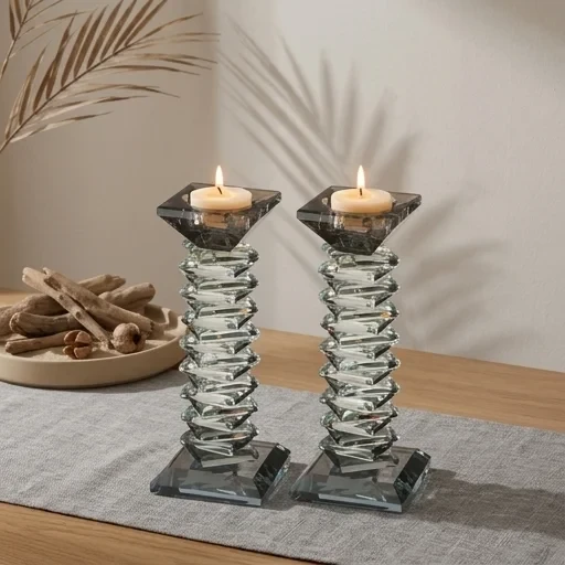 פמוטי קריסטל שקופים עם רגל מרובעת | 17.5 ס״מ