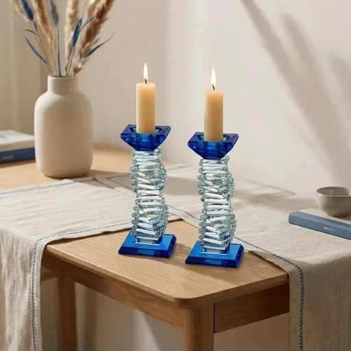 זוג פמוטי קריסטל כחול עם בסיס מדורג | 17 ס״מ