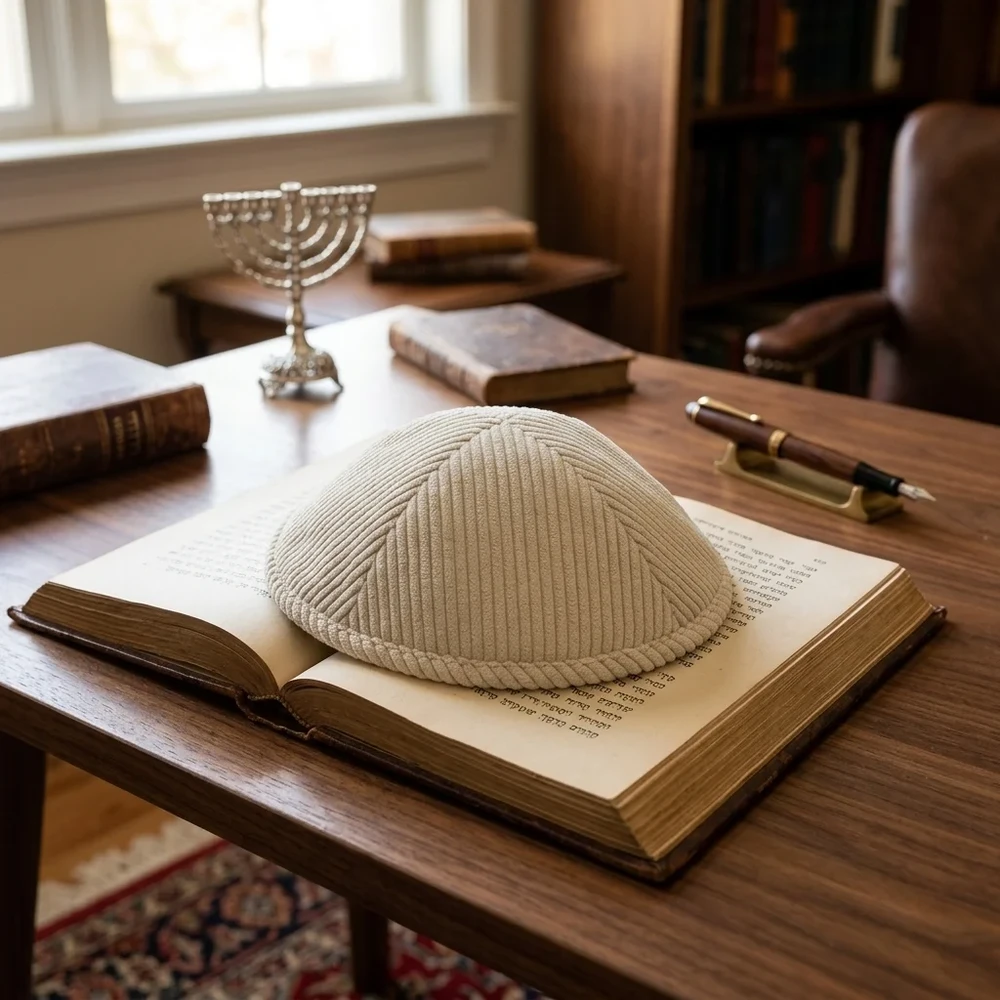 כיפה מבד קורדרוי שחור | 16 ס״מ