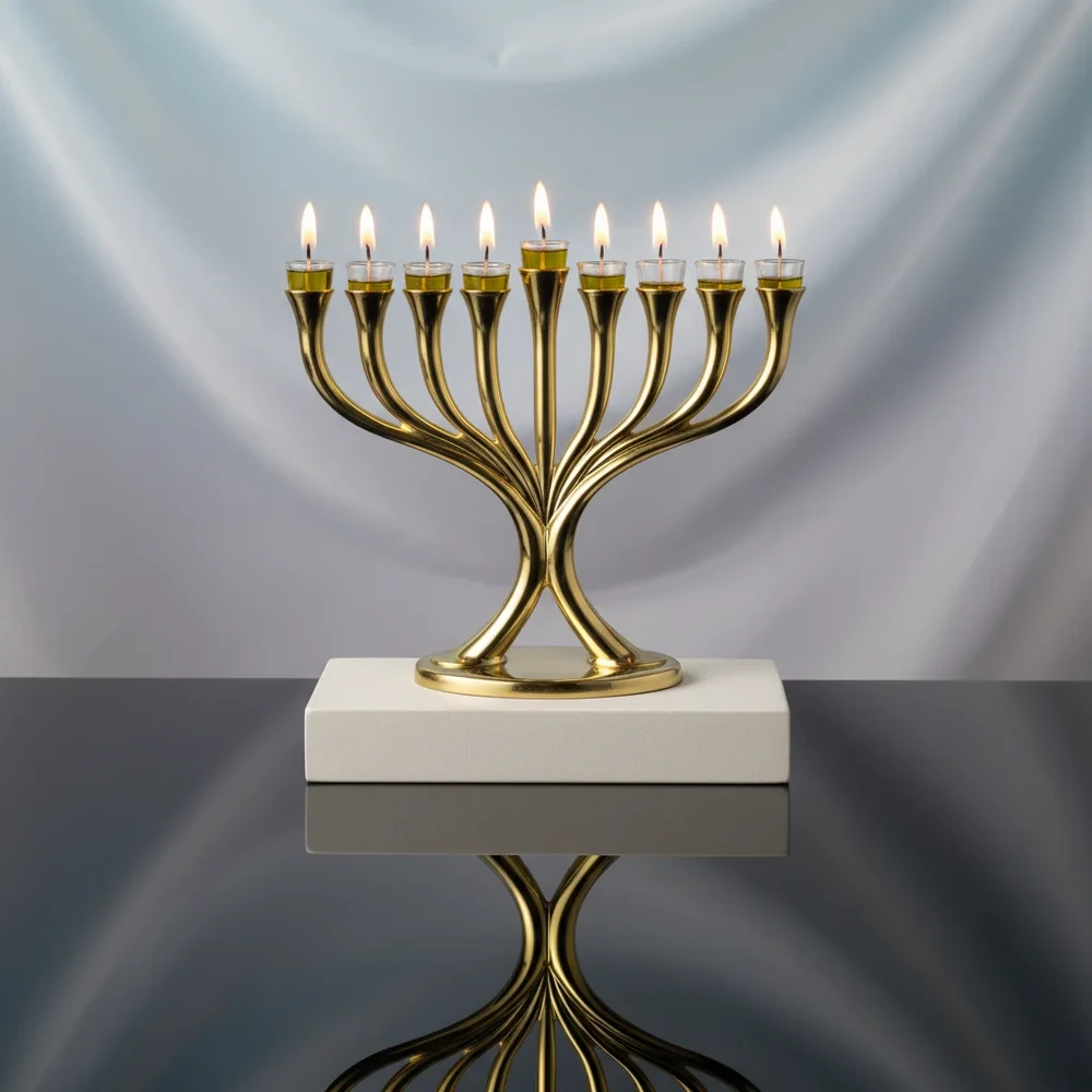 חנוכייה מתכת זהב ציפוי | 19X23 ס״מ