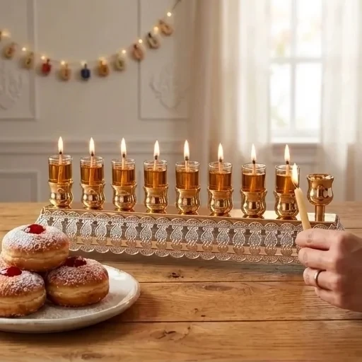 חנוכייה רוז גולד מהודרת עיטורים מתהפכת | 10X28 ס״מ