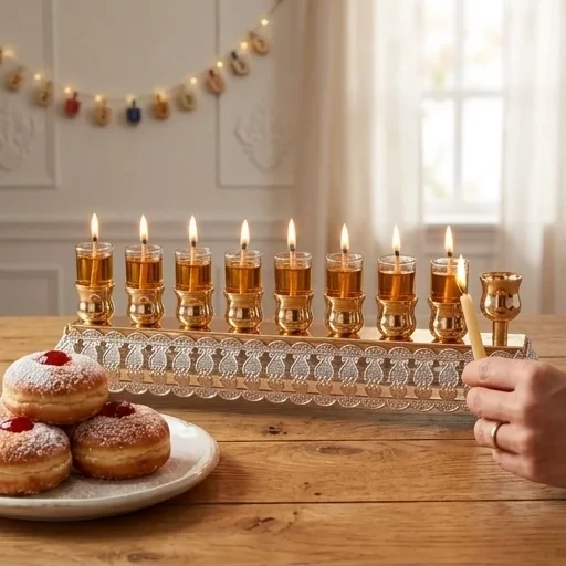 חנוכייה זהב מהודרת עיטורים מתהפכת | 10X28 ס״מ