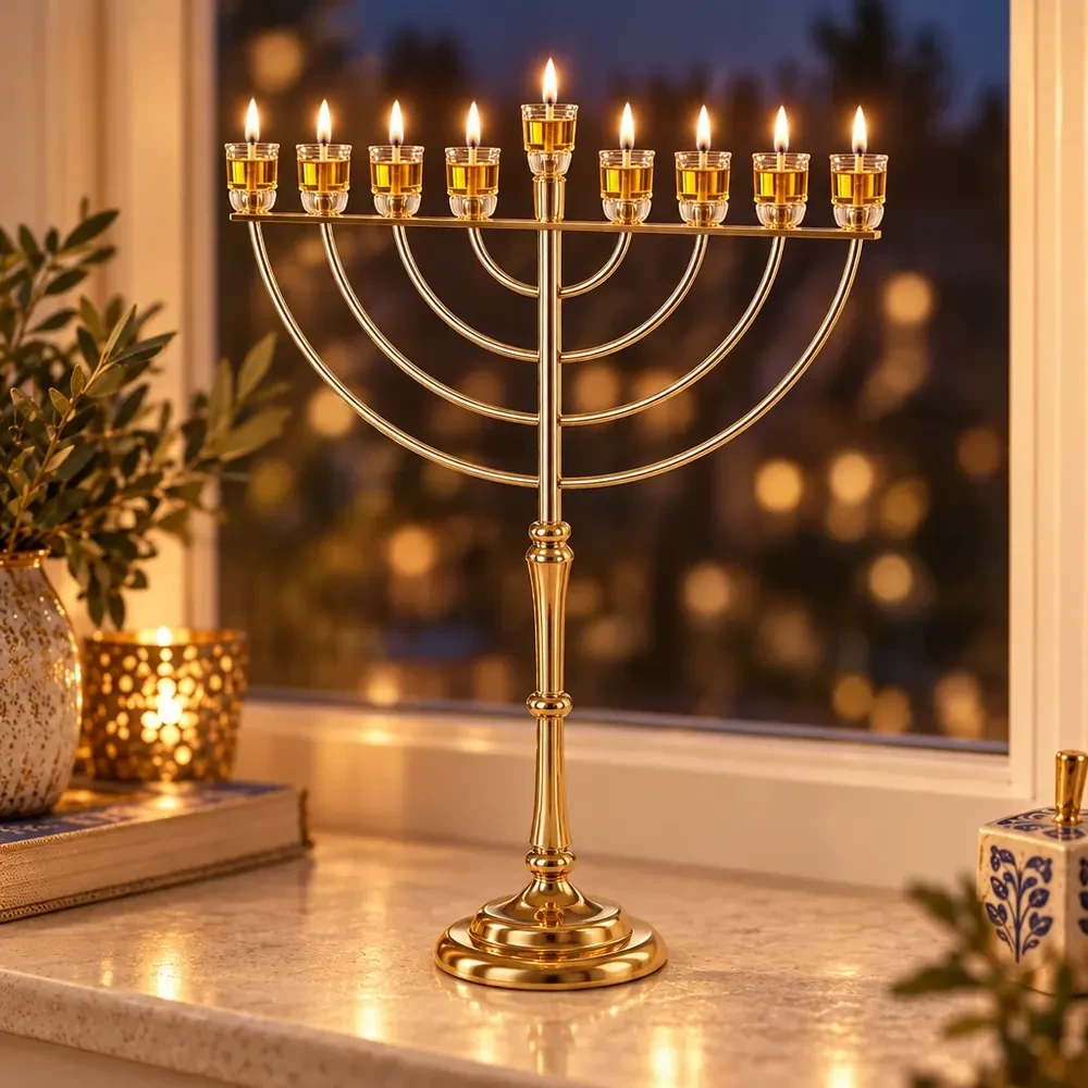 חנוכייה מתכת זהב עם ״אור הזהב״ ענקית | 131X72 ס״מ