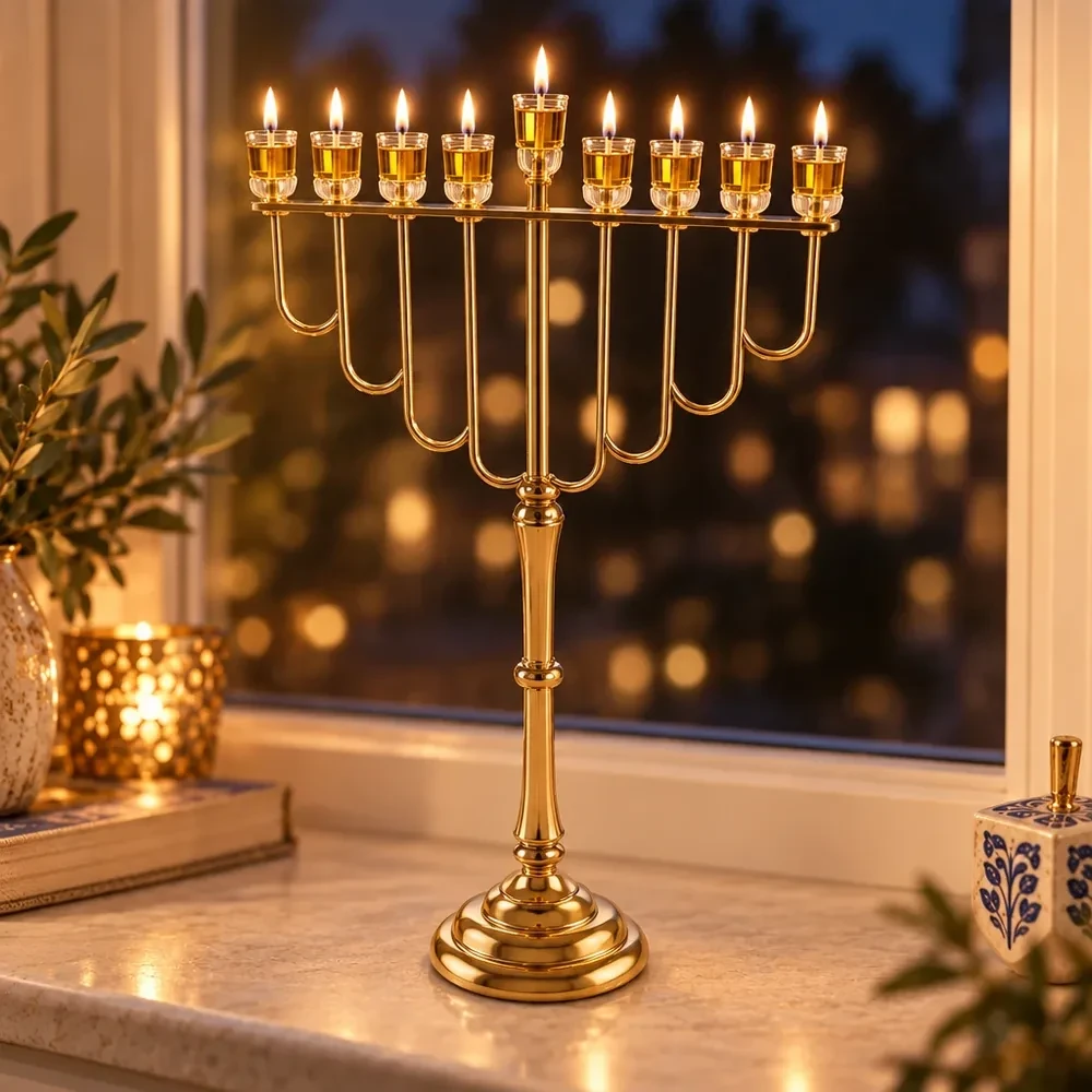 חנוכייה ״אור הזהב״ מתכת זהב ענקית | 131X72 ס״מ