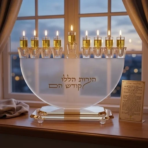 חנוכייה קריסטל מהודרת עם הדפסה | 29X30 ס״מ