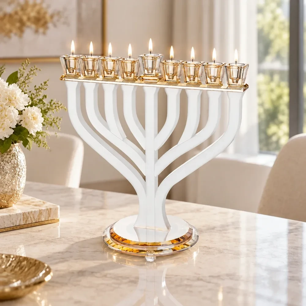 חנוכייה קריסטל זהב מהודרת מט | 29X30 ס״מ