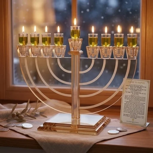 חנוכייה קריסטל זהב מהודרת | 22X30 ס״מ
