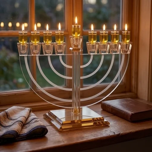 חנוכייה קריסטל זהב שקופה מהודרת | 22X30 ס״מ