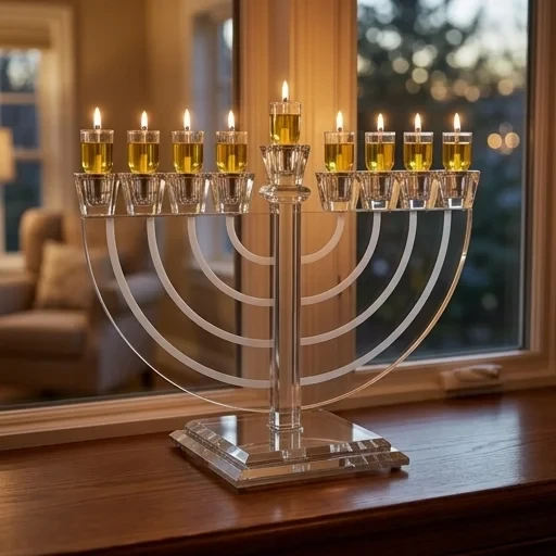 חנוכייה קריסטל כסף שקופה מהודרת | 22X30 ס״מ
