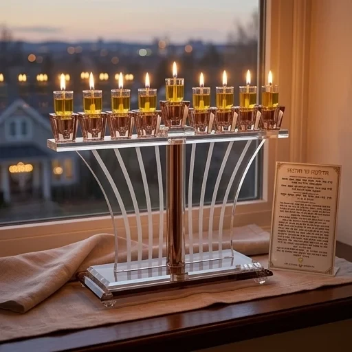 חנוכייה קריסטל רוז גולד שקופה | 22 ס״מ