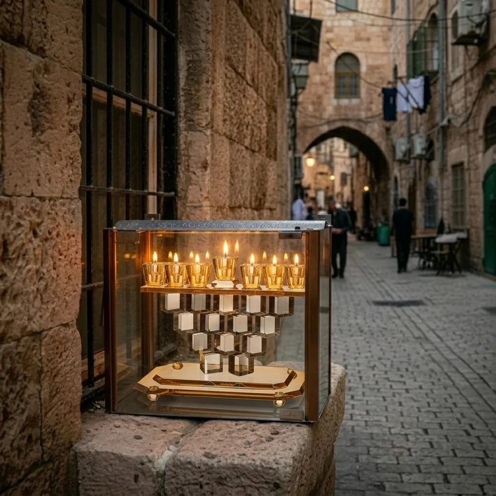 חנוכייה קריסטל מהודרת | 17X17 ס״מ
