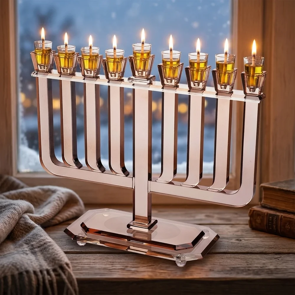 חנוכייה קריסטל רוז גולד מהודרת | 32X35 ס״מ