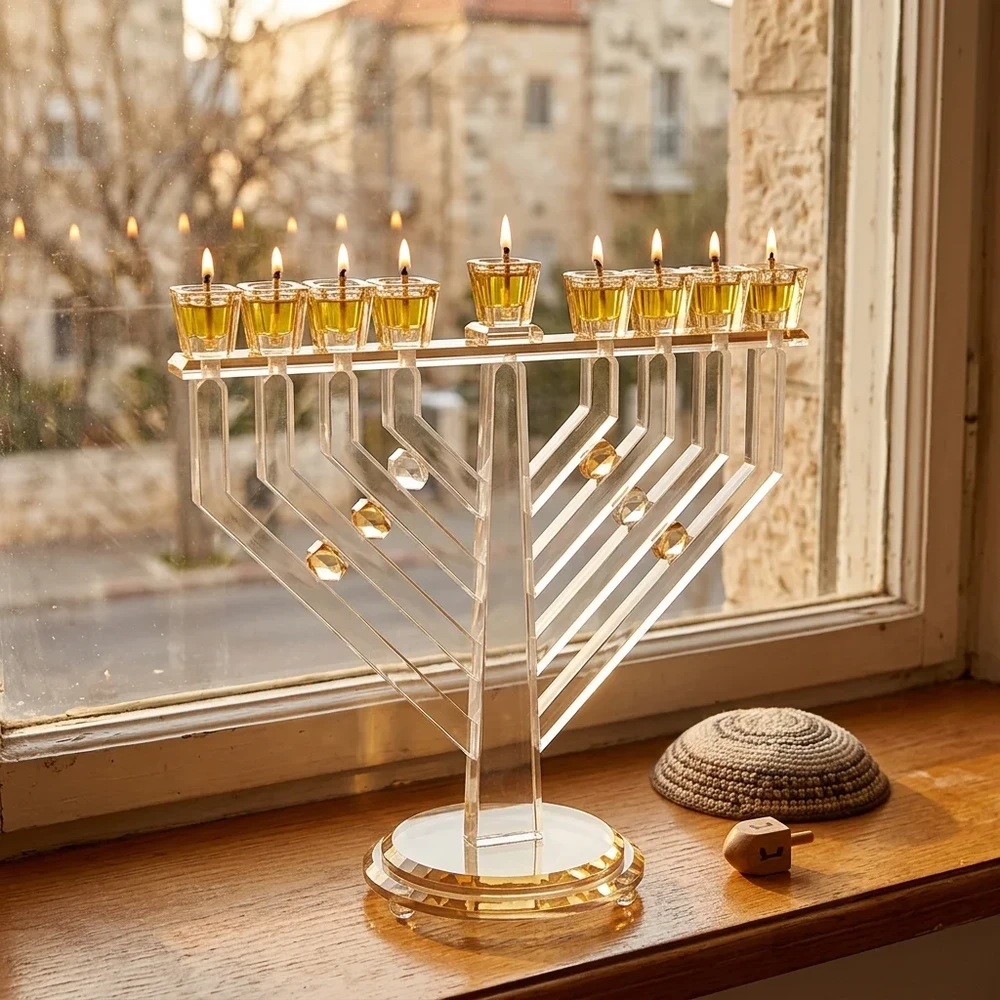חנוכייה קריסטל זהב מהודרת | 33X36 ס״מ