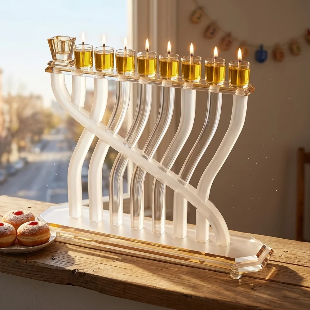 חנוכייה קריסטל זהב מהודרת מט | 29X36 ס״מ