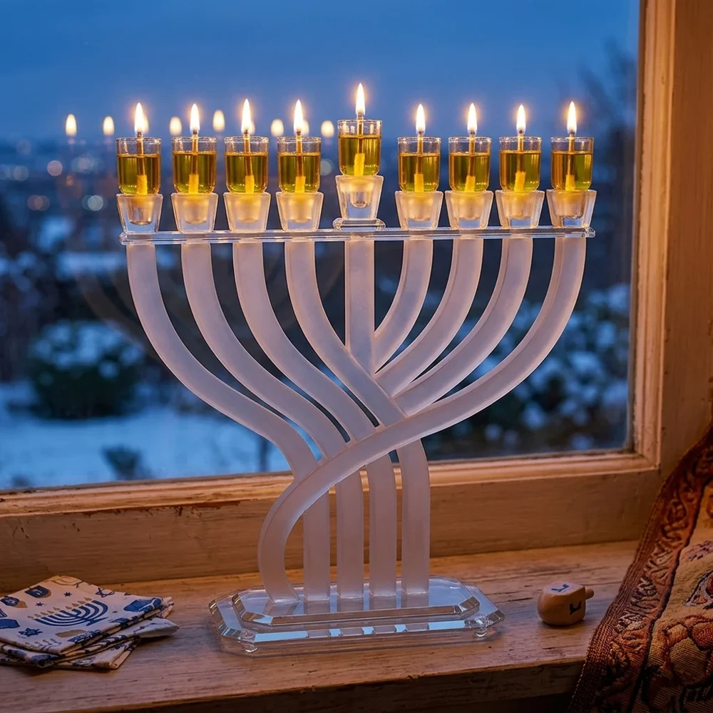 חנוכייה קריסטל זהב שקופה מהודרת | 31X35 ס״מ