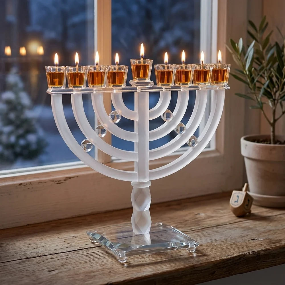 חנוכייה קריסטל שקופה מהודרת מט | 31X37 ס״מ