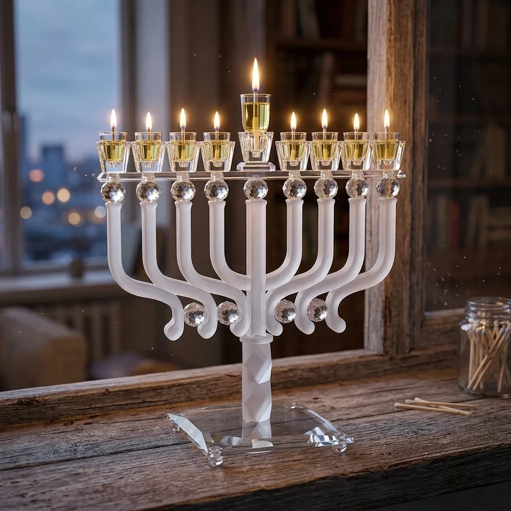 חנוכייה קריסטל שקופה מהודרת מט | 30X36 ס״מ