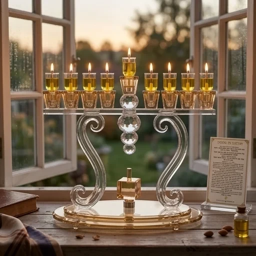 חנוכייה קריסטל מהודרת עם פלקטה אבנים | 27X27 ס״מ