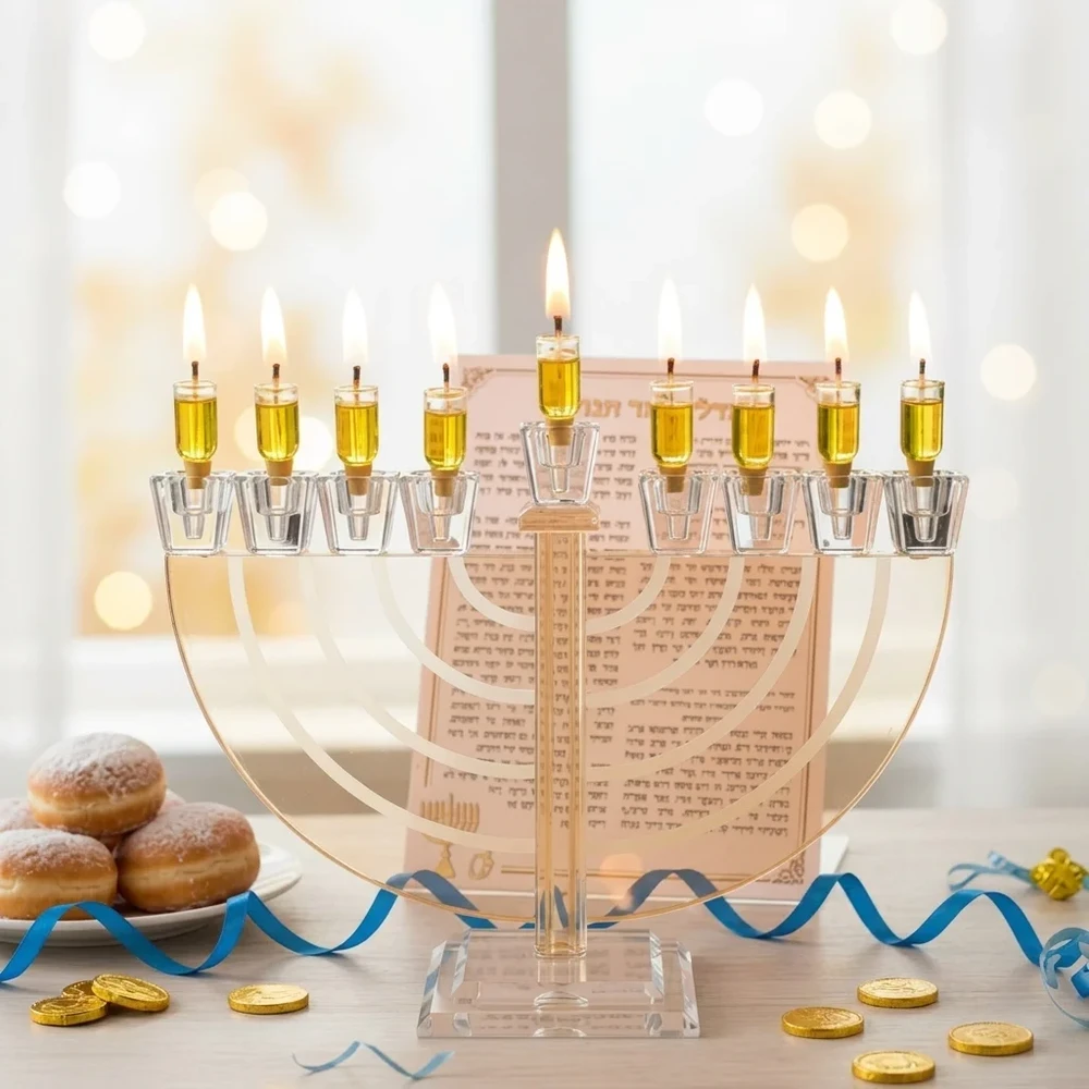 חנוכייה קריסטל מהודרת עם פלקטה | 36X22 ס״מ