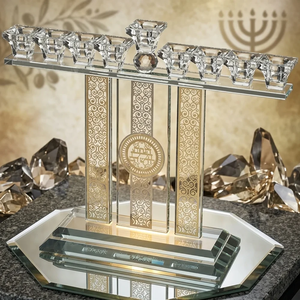 חנוכייה קריסטל מהודרת עם פלקטה | 36X37 ס״מ