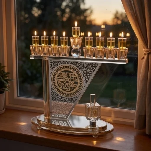 חנוכייה קריסטל מהודרת עם פלקטה אבנים | 27X28 ס״מ