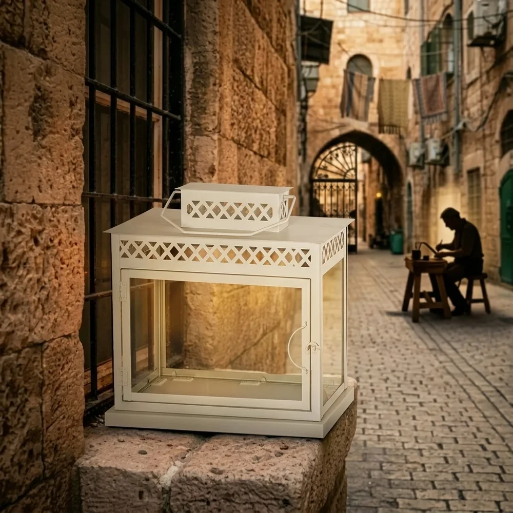 חנוכייה אלומיניום זכוכית לבנה מהודר בית | 20 ס״מ