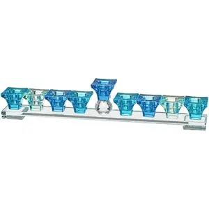 חנוכייה קריסטל מהודרת גווני כחול 37x6 ס