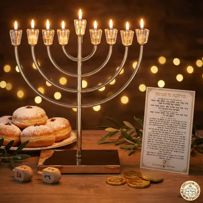 חנוכיית מתכת עם ראשי קריסטל 36 ס