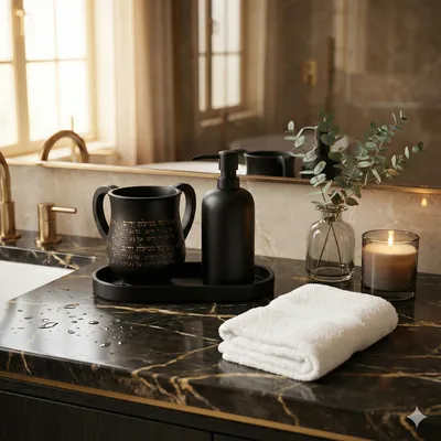 סט סבונייה עם נטלה צבע שחור מפוליריזן מהודר כולל מגש