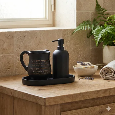 סט סבונייה עם נטלה צבע שחור מפוליריזן מהודר כולל מגש