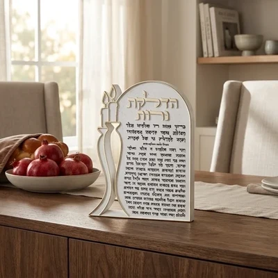 מעמד עומד בגוון בטון "הדלקת נרות" עם נרות מוזהבים | 23.5X18.5 ס"מ