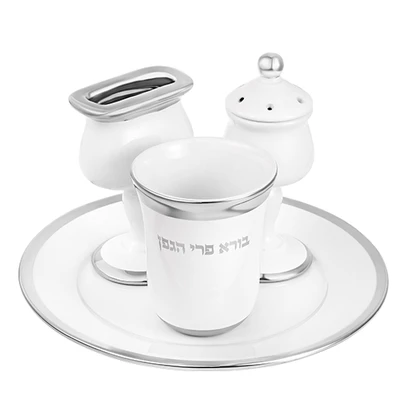 סט הבדלה מקרמיקה - גביע, בשמים, נר ומגש | 20 ס״מ