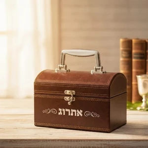 קופסא לאתרוג דמוי עור עם מנעול | 19 ס״מ