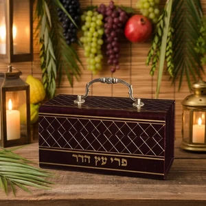 קופסה לאתרוג מדמוי עור עם ידית | 19 ס״מ